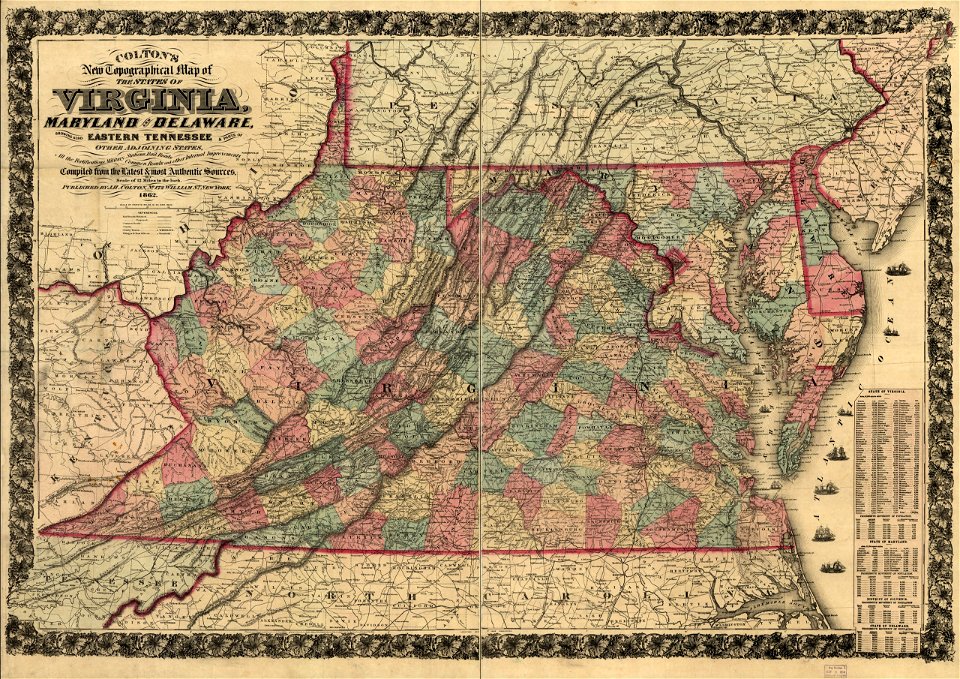 Colton's new topographical map of the states of Virginia, Maryland and Delaware, showing also eastern Tennessee & parts of other adjoining states, all the fortifications, military stations, rail LOC 99447075