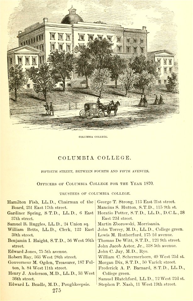 Columbia College, New York City, Valentine's Manual