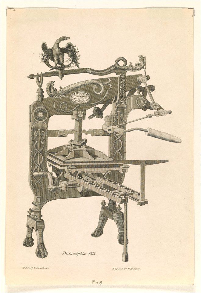 Columbian press Nov 25 invented by George Clymer Anno Domini.1813. Made in Philadelphia A.1816. Philadelphia 1813 LCCN2003677891