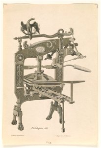 Columbian press Nov 25 invented by George Clymer Anno Domini.1813. Made in Philadelphia A.1816. Philadelphia 1813 LCCN2003677891