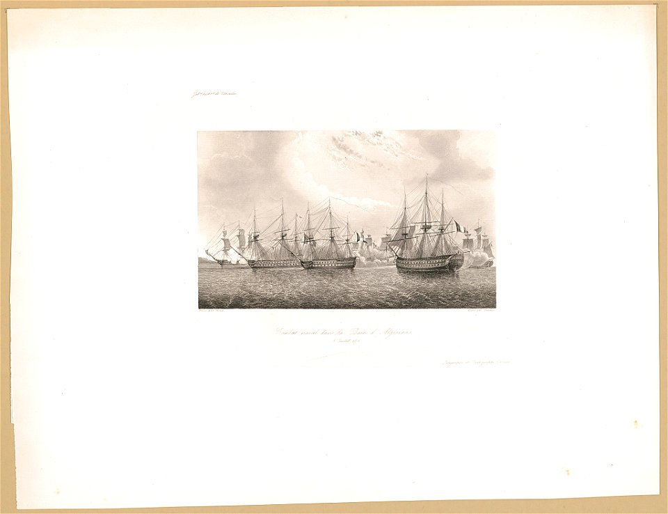 Combat naval dans la Baie d'Algésiras, 5 Juillet 1801 - peint par Roux ; gravé par Chavane. LCCN2017648287