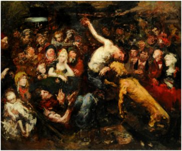 Combate entre un hombre y un moloso en el país valón - Félicien Rops