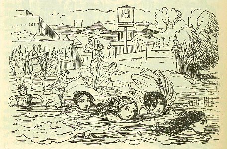 Comic History of Rome p 052 Claelia and her Companions escaping from the Etruscan Camp