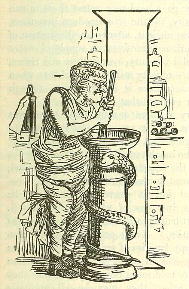 Comic History of Rome p 129 Initial I Aesculapius