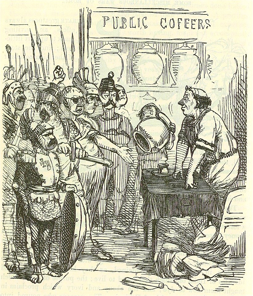 Comic History of Rome p 162 Hanno announcing to the Mercenaries the Emptiness of the Public Coffers