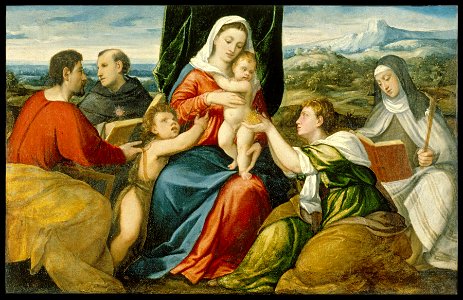 Bonifazio de' Pitati - Madonna and Child with Saints - Walters 37579. Free illustration for personal and commercial use.