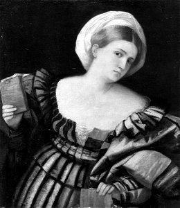 Bonifazio de' Pitati - Woman Holding Two Tablets (the Cumaean Sibyl^) - 01.6215 - Museum of Fine Arts