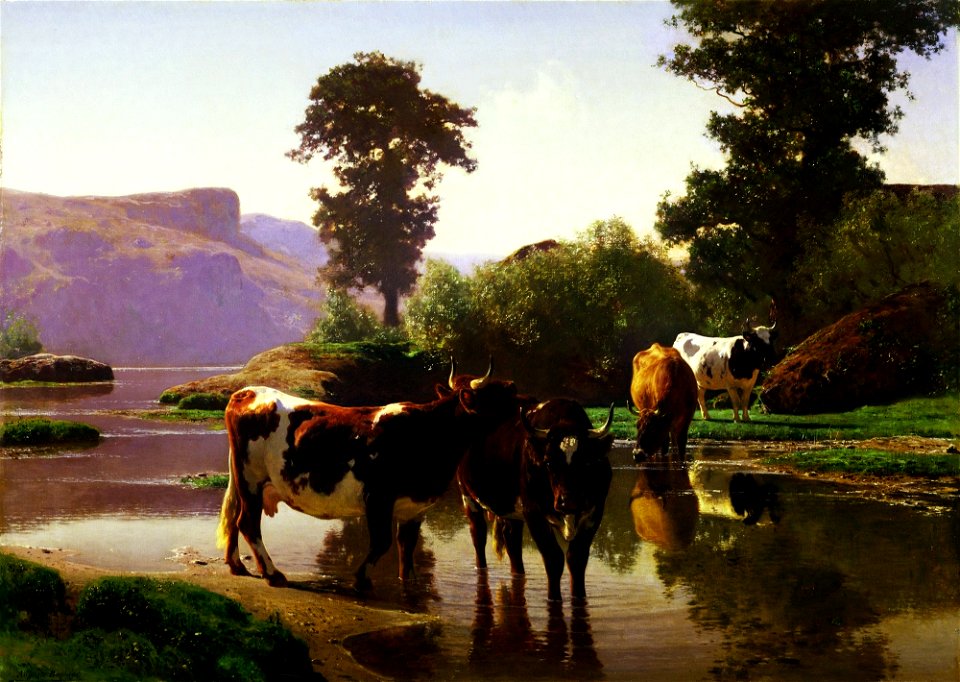 Auguste Bonheur - Du bétail par un lac
