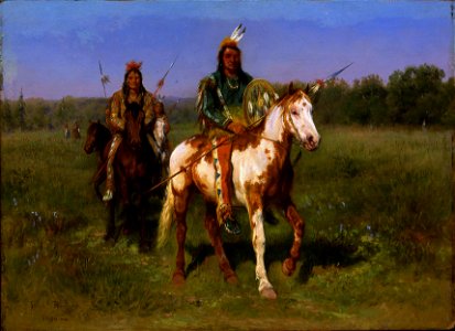 Rosa Bonheur - Indiens à cheval armés de lances. Free illustration for personal and commercial use.
