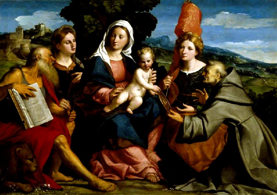 Bonifazio de' Pitati (1487-1553) (attributed to) - Sacra Conversazione with Saint Jerome, Saint Justina, Saint Ursula and Saint Bernardino of Siena - 1420347 - National Trust