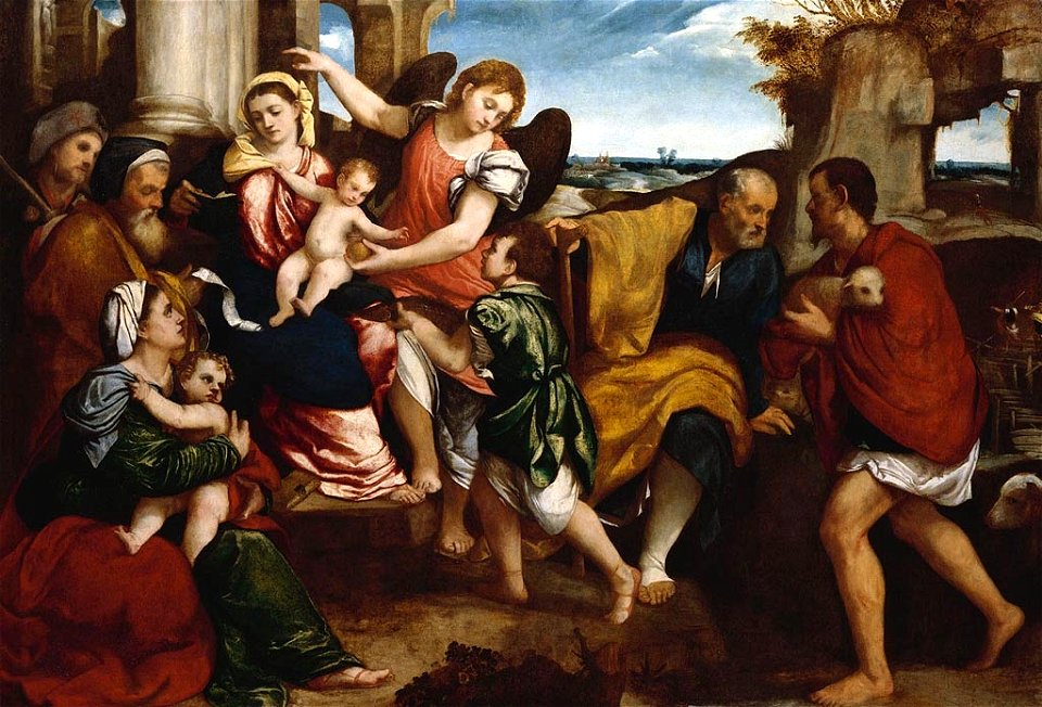 Bonifazio de' Pitati (Verona 1487-Venice 1553) - The Two Holy Families with Saint Roch (or James), Tobias and Raphael, and a Shepherd - RCIN 405732 - Royal Collection