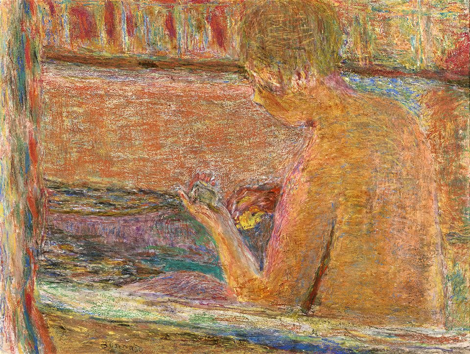 The Bath by Pierre Bonnard, 1942, gouache, pastel and colored crayon 