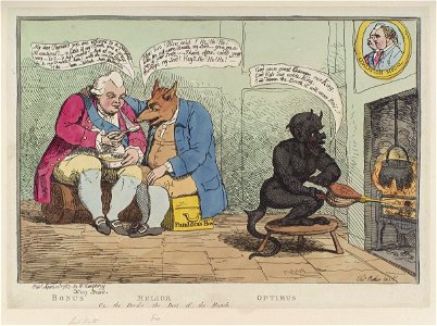 Bonus Melior Optimus or the devil's the best of the bunch' (Frederick North, 2nd Earl of Guilford; Charles James Fox) by James Gillray