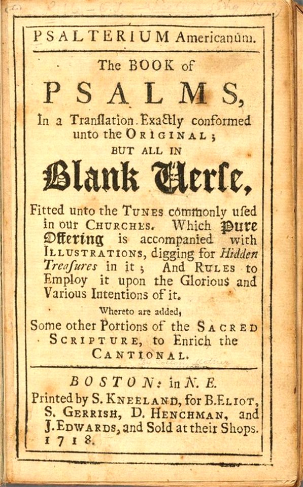 Book of Psalms, printed by S Kneeland