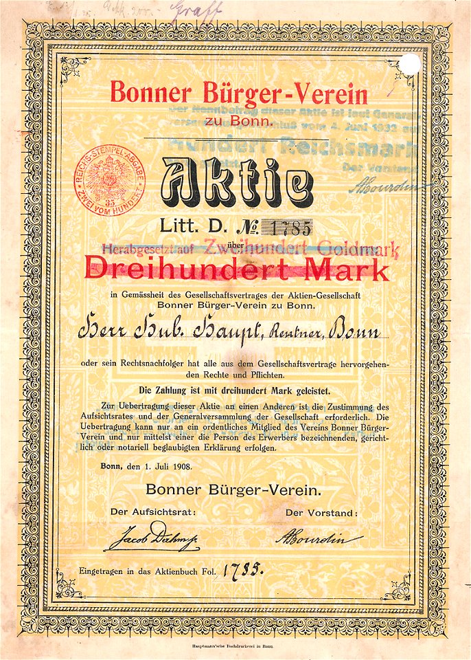 Bonner Bürger-Verein 300 Mk 1908