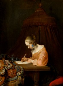 Gerard ter Borch - Woman Writing a Letter - 797 - Mauritshuis. Free illustration for personal and commercial use.