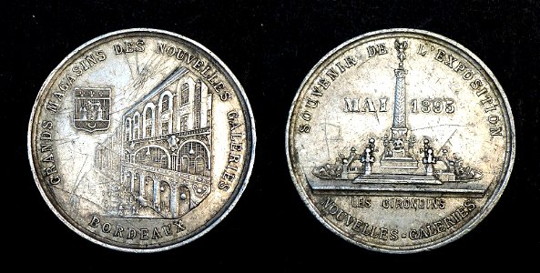 Bordeaux exposition 1895 - Médaille souvenir Nouvelles Galeries