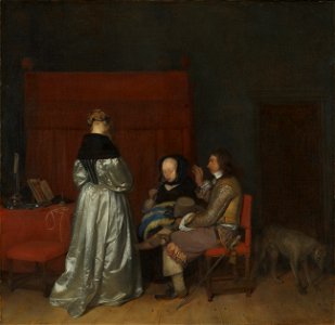 Galante conversatie, bekend als ‘De vaderlijke vermaning’ Rijksmuseum SK-A-404. Free illustration for personal and commercial use.