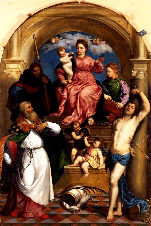 Paris Bordone - Enthroned Madonna with Child and Saints - Google Art Project