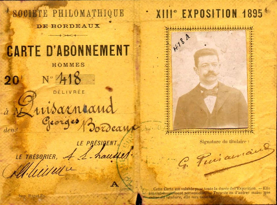 Bordeaux exposition 1895 Carte-abonnement