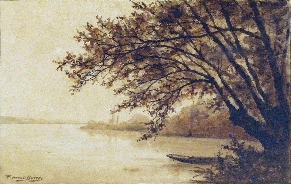 Bories Edmond - Wash - Bord de Seine - 19.5x28cm