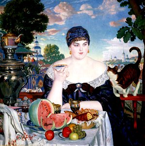 Boris Kustodiev - Merchant's Wife at Tea - Google Art Project