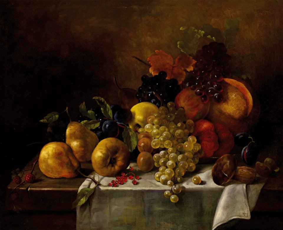 Borsos Still life with fruits and mushroom 1840s