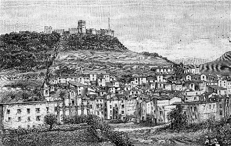 Bosa – Antico castello Malaspina, con veduta della città (xilografia)