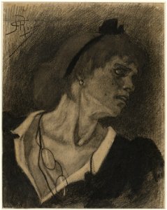 Borstbeeld van een vrouw met lorgnet aan een snoer om de hals Rijksmuseum SK-A-2583