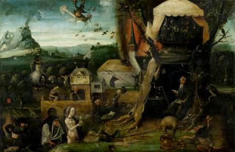 Follower of Jheronimus Bosch - The Temptation of Saint Anthony. Free illustration for personal and commercial use.