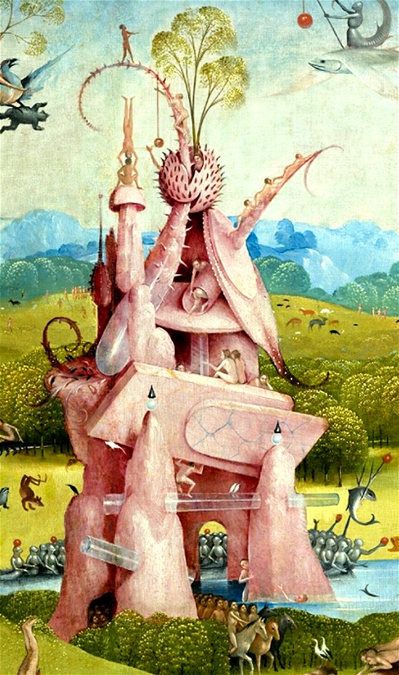 Bosch, Hieronymus - The Garden of Earthly Delights, center panel - Detail Stone Formation (upper left)