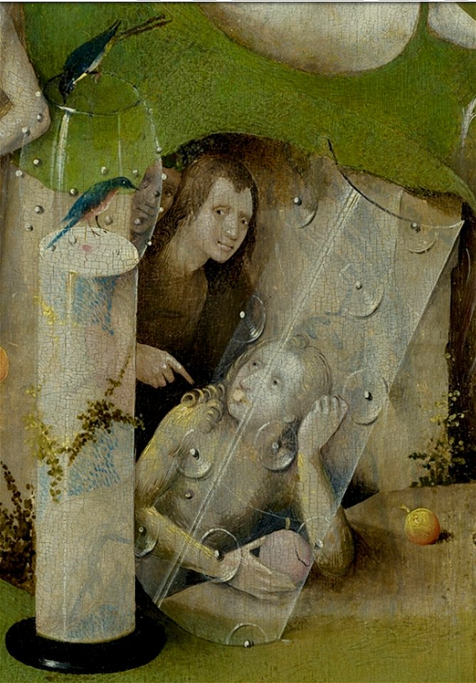 Bosch, Hieronymus - The Garden of Earthly Delights, central panel - Detail Man pointing at a women (lower right)