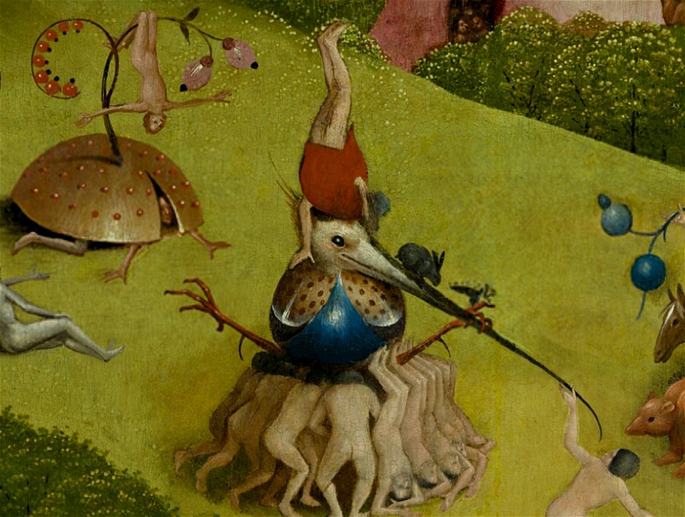 Bosch, Hieronymus - The Garden of Earthly Delights, central panel - Detail Men upside down (upper left)