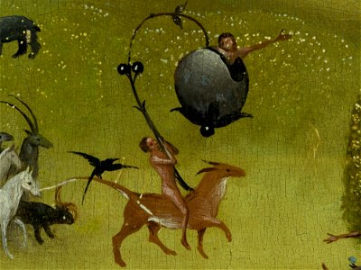 Bosch, Hieronymus - The Garden of Earthly Delights, central panel - Detail Rider and fruit (upper left)