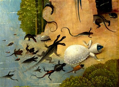 Bosch, Hieronymus - The Garden of Earthly Delights, left panel - Detail Amphibia and fish. Free illustration for personal and commercial use.