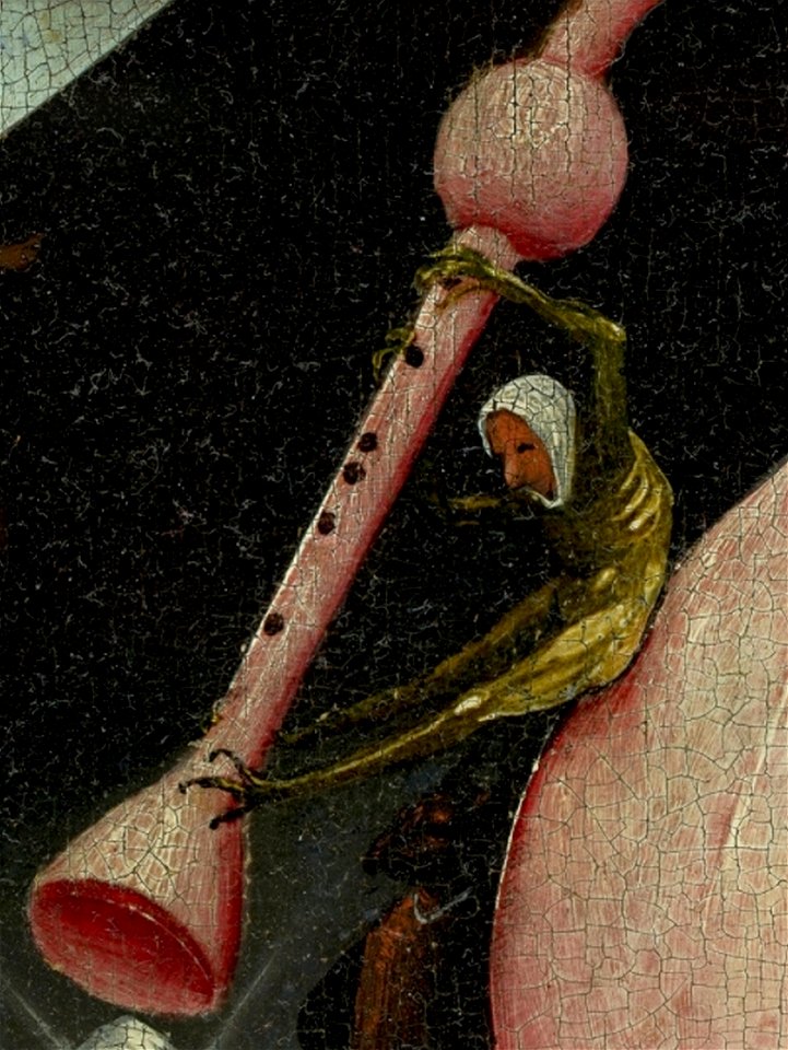 Bosch, Hieronymus - The Garden of Earthly Delights, right panel - Detail Bagpipe left (disk of tree man)