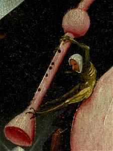 Bosch, Hieronymus - The Garden of Earthly Delights, right panel - Detail Bagpipe left (disk of tree man). Free illustration for personal and commercial use.