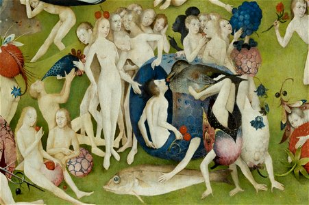 Bosch, Hieronymus - The Garden of Earthly Delights, central panel - Detail duck feeding man (lower left side)