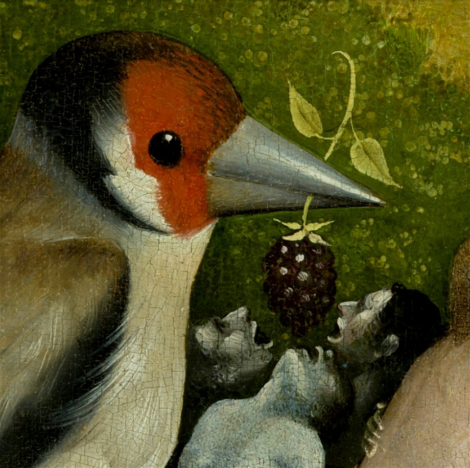 Bosch, Hieronymus - The Garden of Earthly Delights, central panel - Detail left bird feeding men