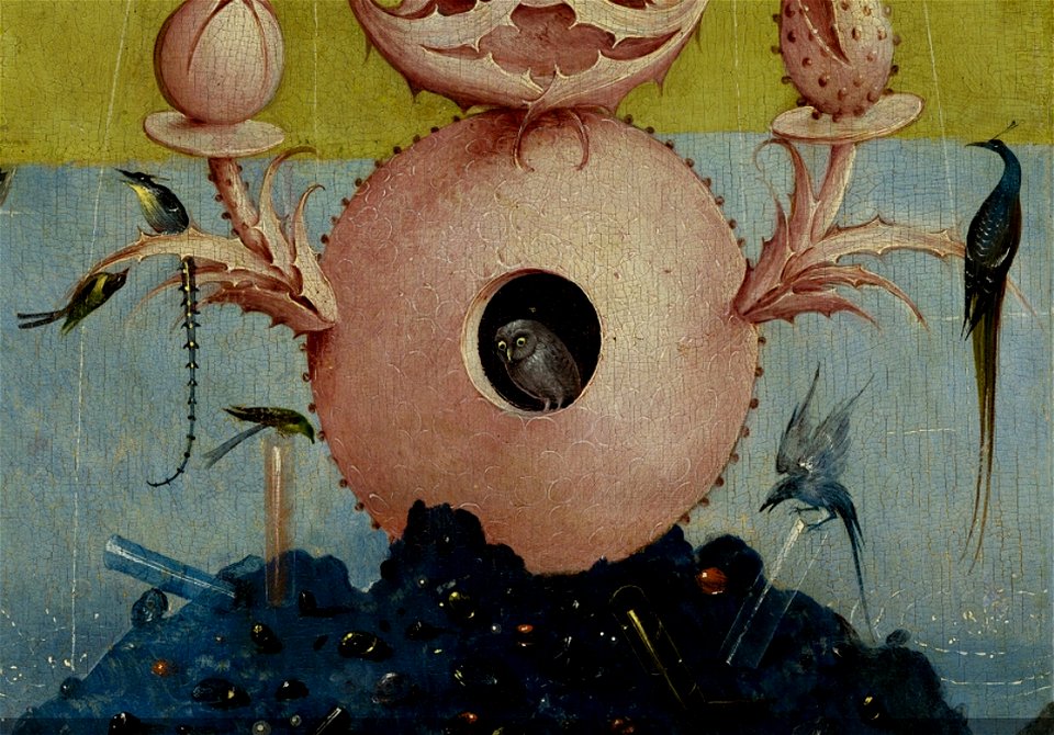 Bosch, Hieronymus - The Garden of Earthly Delights, left panel - Detail Fountain Of Life with owl (center)