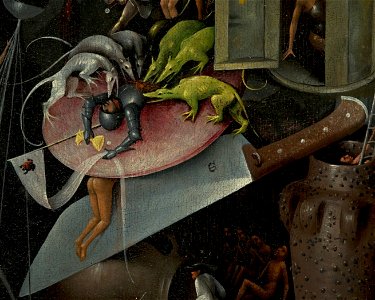 Bosch, Hieronymus - The Garden of Earthly Delights, right panel - Detail knife right (mid-right). Free illustration for personal and commercial use.