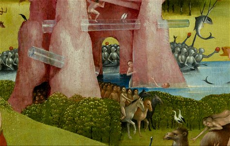 Bosch, Hieronymus - The Garden of Earthly Delights, center panel - Detail hybrid stone formation with tubes