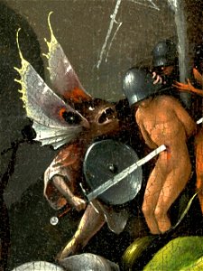 Bosch, Hieronymus - The Garden of Earthly Delights, right panel - Detail Butterfly monster (mid-right). Free illustration for personal and commercial use.