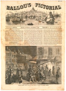 Boston evening street scene, at the corner of Court and Brattle Streets (Boston Public Library)