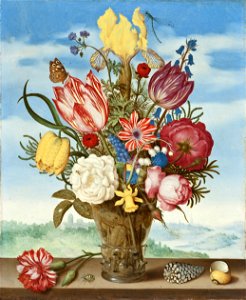 Ambrosius Bosschaert - Bouquet of Flowers on a Ledge - Google Art Project. Free illustration for personal and commercial use.