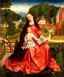 Master of the Embroidered Foliage Virgin and Child in a Landscape 1492-1498. Free illustration for personal and commercial use.