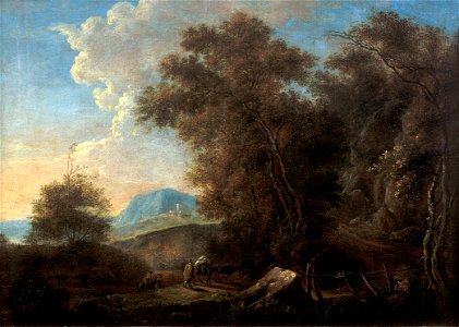 Skalnatá krajina s cestujícími a lávkou Moravská galerie A 1687