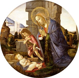 Botticelli (studio of) - Virgin Adoring the Child with the Young Saint John, c.1500, NMW A 241. Free illustration for personal and commercial use.