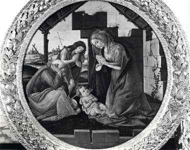 Botticelli - bottega - Adorazione del Bambino con san Giuseppe e san Giovannino, Buscot Park. Free illustration for personal and commercial use.