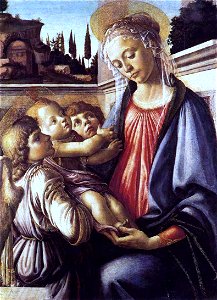 Botticelli - Madonna and Child and Two Angels (c. 1470). Free illustration for personal and commercial use.